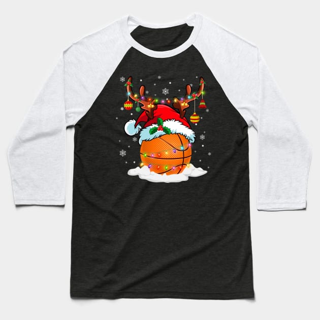 Reindeer Santa Hat Basketball Christmas Lights Xmas Baseball T-Shirt by Dunnhlpp